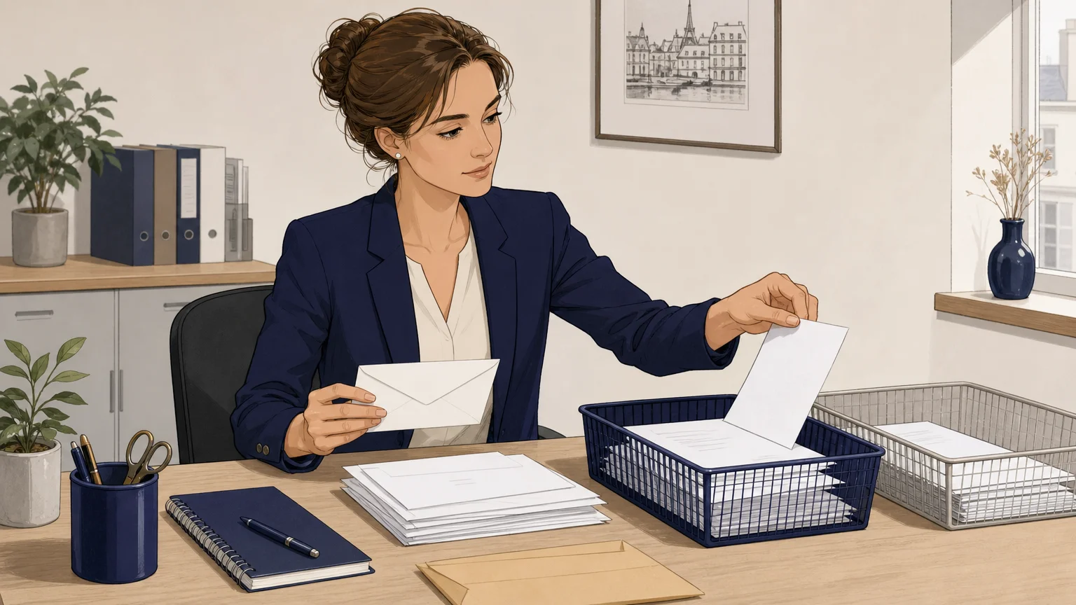 Tri manuel du courrier entrant dans un bureau